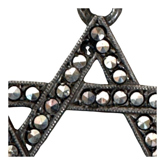 Vintage Signed Sterling Silver Star Of David Pendant Judaica Marcasite Gemstones - Picture 2 of 6